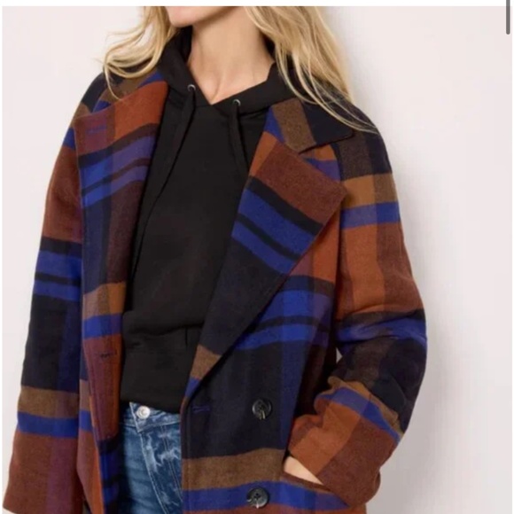 Avec Les Filles Plaid Pattern Coat in Blue | NWOT | Size XS - Picture 4 of 16